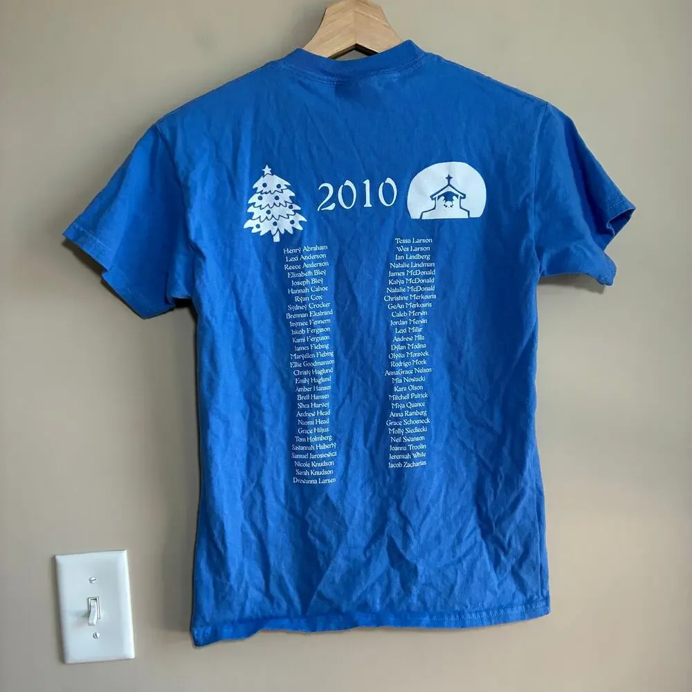 Christmas now and then 2010 production blue t-shirt kids size medium cotton